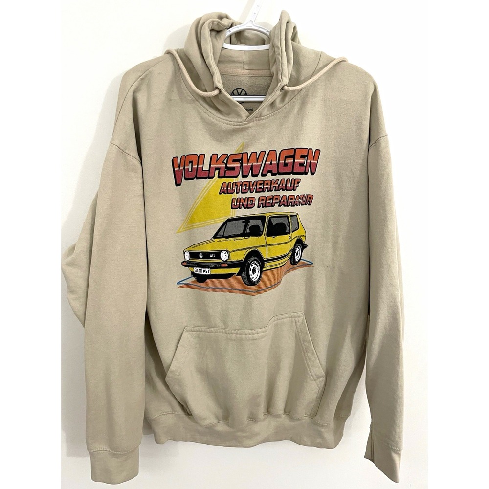 VTG Volkswagen Golf GTI Mk1 Hoodie XL Beige Cream Retro Car Graphic Sweatshirt